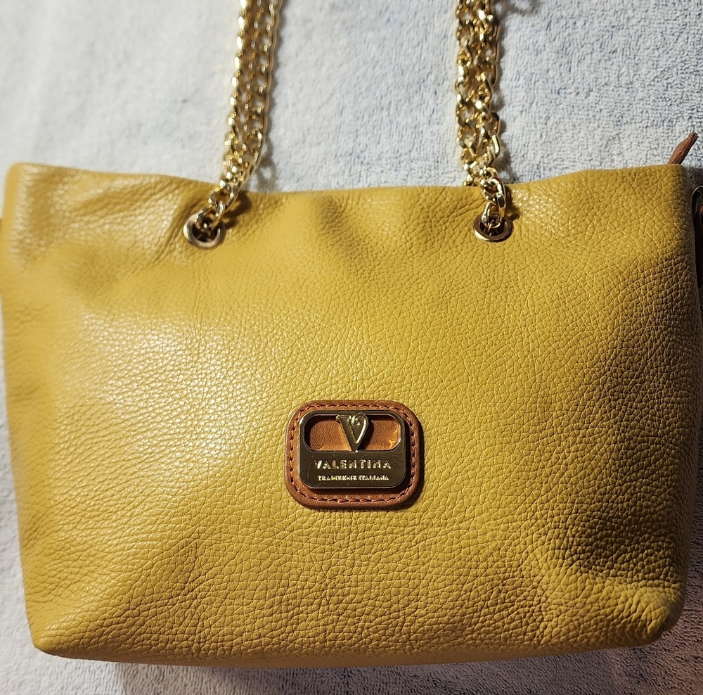Valentina Italian Leather  Golden Yellow 2 way bag EUC